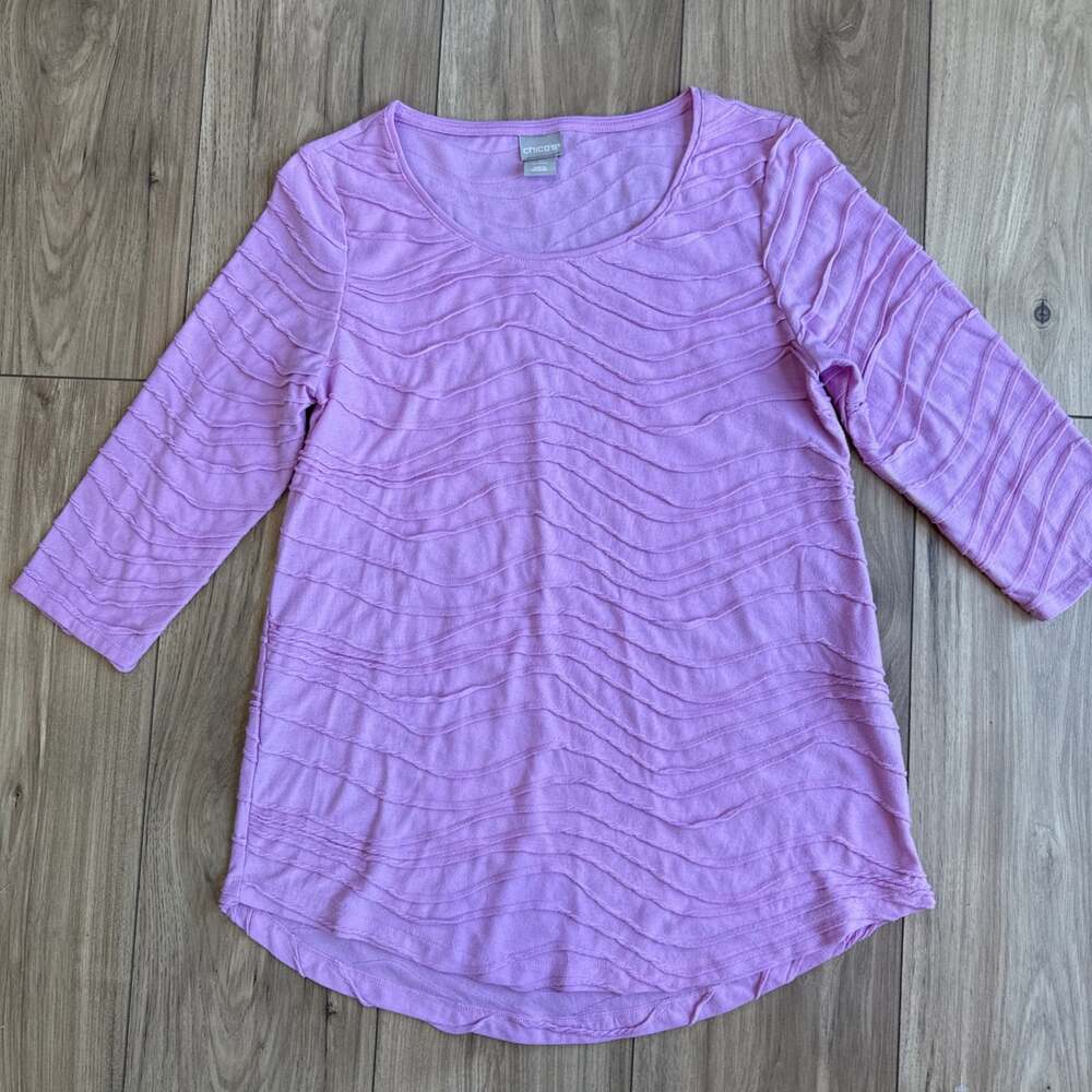 Chico’s Women’s Knit Textured Top 3/4 Sleeve Cane Orchid Color Size 0 (3/4)